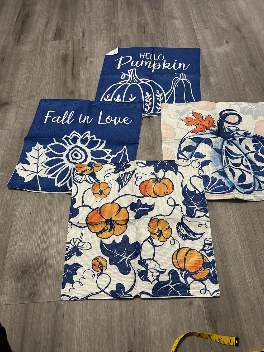 Pandicorn Blue Fall Pillow Covers 18x18 Set of 4 Hello Pumpkin